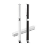 SPBrindes Corporativos - TOUCH. Caneta roller em metal com corpo brilhante e escrita em preto