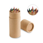 SPBrindes Corporativos - CRICKET. Caixa cilíndrica em papel kraft reciclado com 12 lápis de cor