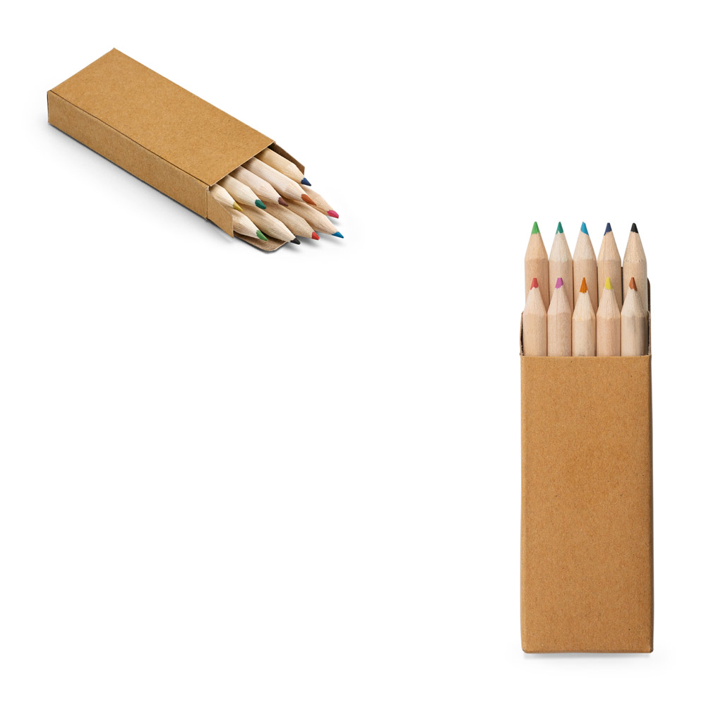 SPBrindes Corporativos - CRAFTI. Caixa de papel kraft reciclado com 10 mini lápis de cor