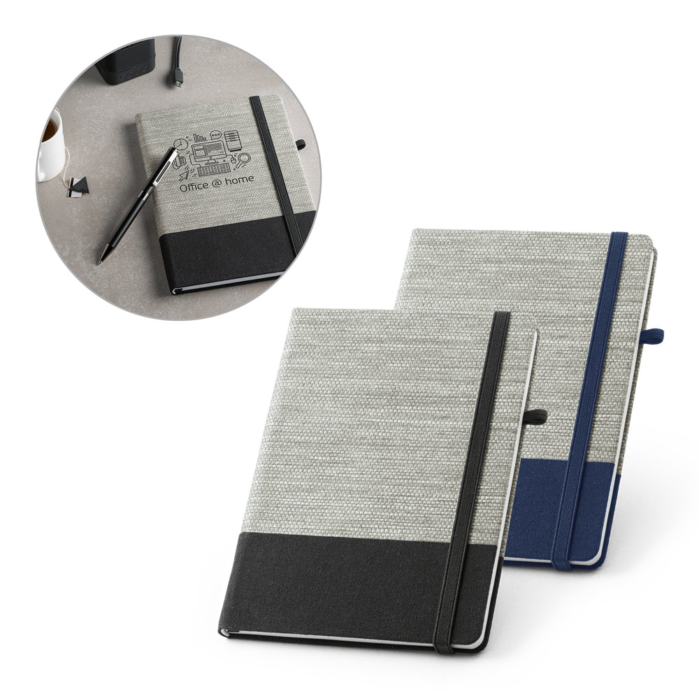 SPBrindes Corporativos - ROUSSEAU II. Caderno A5 de capa dura em palha e algodão canvas