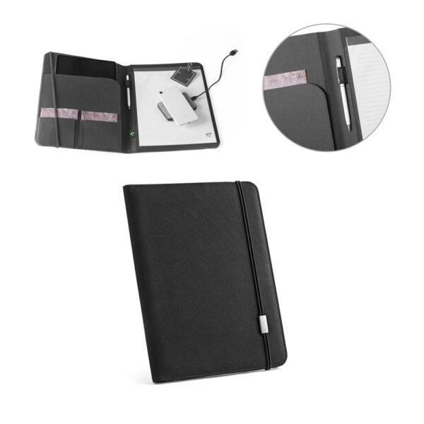 STIGGER. Pasta A4 em poliéster 100% reciclado 300D com caderno de SPBrindes Corporativos - STIGGER. Pasta A4 em poliéster 100% reciclado 300D com caderno de páginas pautadas