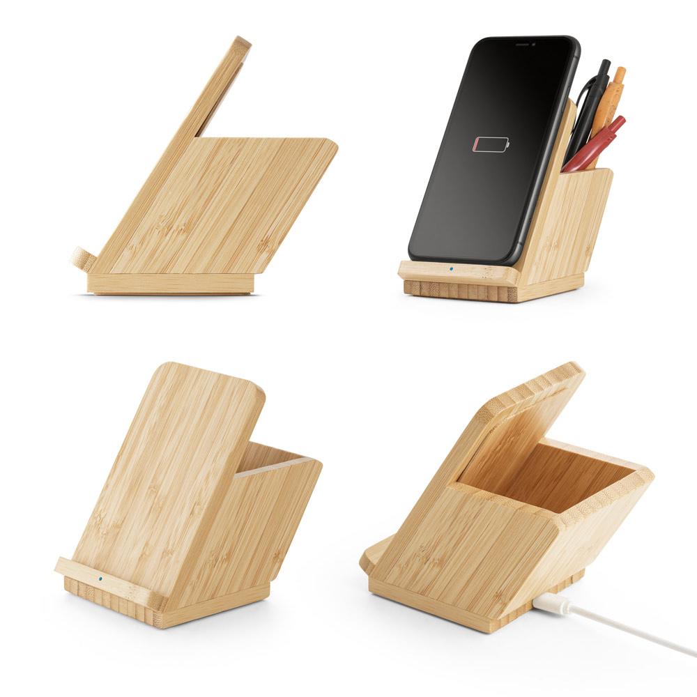 SPBrindes Corporativos - LEAVITT II. Carregador por indução super-rápido em bambu (15W)