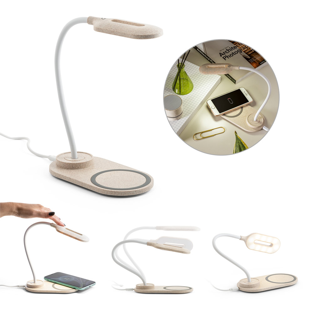 SPBrindes Corporativos - LEZZO. Luminária de mesa com carregador por indução super-rápido (15W)