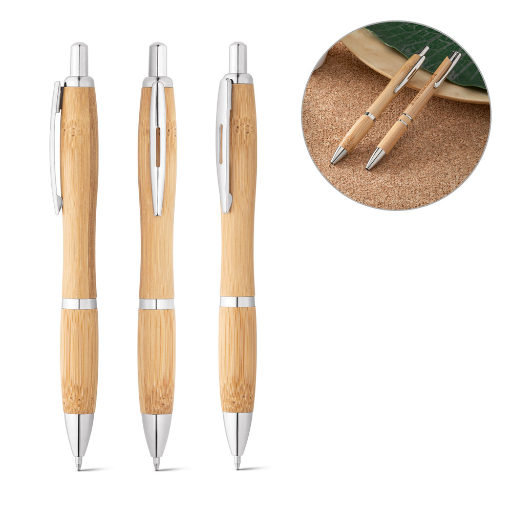SPBrindes Corporativos - NICOLE. Caneta esferográfica em bambu com escrita em preto