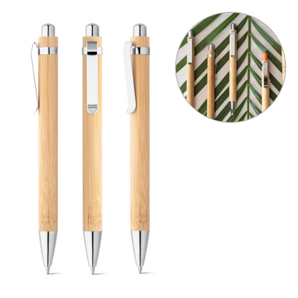 SPBrindes Corporativos - HERA. Caneta esferográfica em bambu com escrita em azul