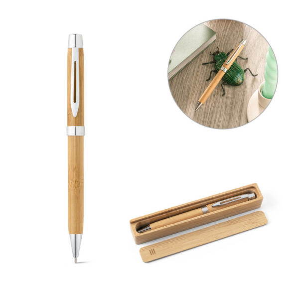 SPBrindes Corporativos - LIVIA. Caneta esferográfica em bambu com escrita em azul