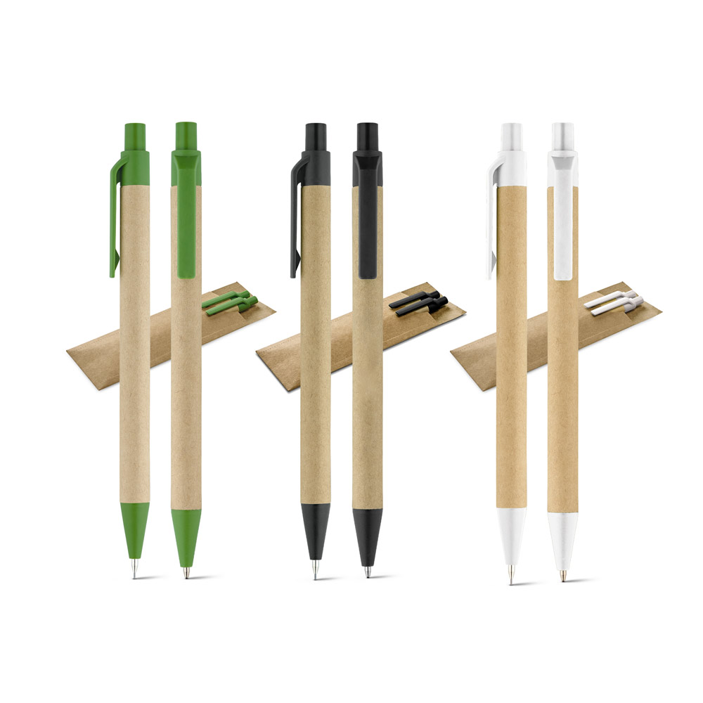 SPBrindes Corporativos - LEAF. Conjunto de caneta esferográfica com escrita em azul e lapiseira em papel kraft