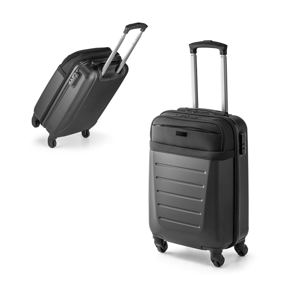 SPBrindes Corporativos - COIMBRA. Mala de viagem executivo em ABS e 600D com 4 rodas duplas e interior forrado (33 L)