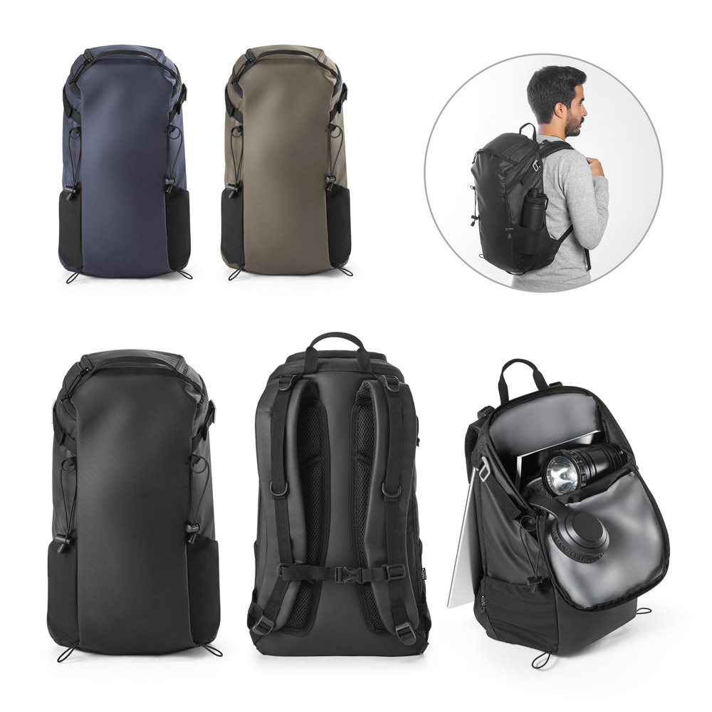 SPBrindes Corporativos - ALASCA. Mochila Hiking (14") com revestimento à prova de água em 600D poliéster reciclado e 210D pol