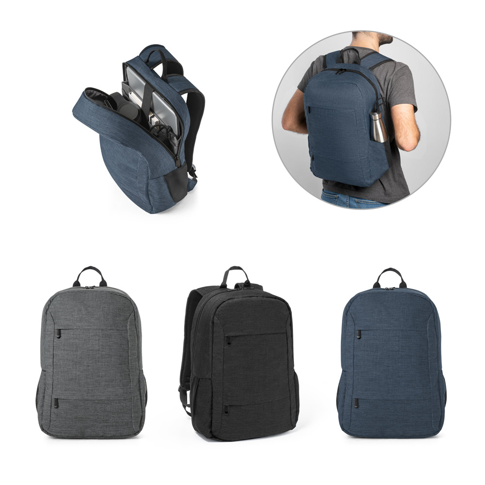 SPBrindes Corporativos - BUSINESS. Mochila para notebook (15'6") em poliéster reciclado 300D com compartimento almofadado (18
