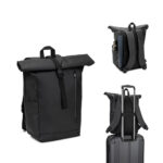 SPBrindes Corporativos - OSASCO BPACK. Mochila "Roll top" (14") em poliéster reciclado 600D de alta densidade com revestiment