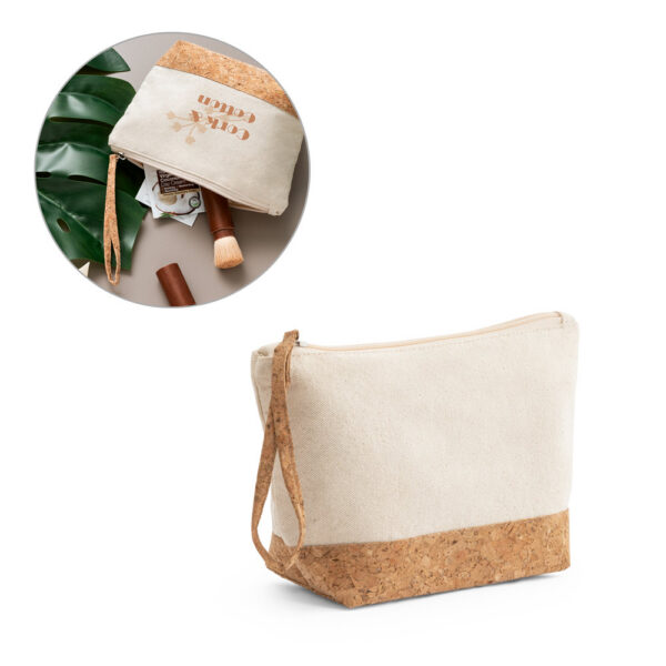 BLANCHETT. Bolsa de cosméticos 100% de algodão (280 g/m²) com det SPBrindes Corporativos - BLANCHETT. Bolsa de cosméticos 100% de algodão (280 g/m²) com detalhes em cortiça