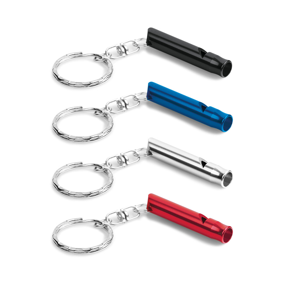 SPBrindes Corporativos - TRUDY. Chaveiro em metal com apito