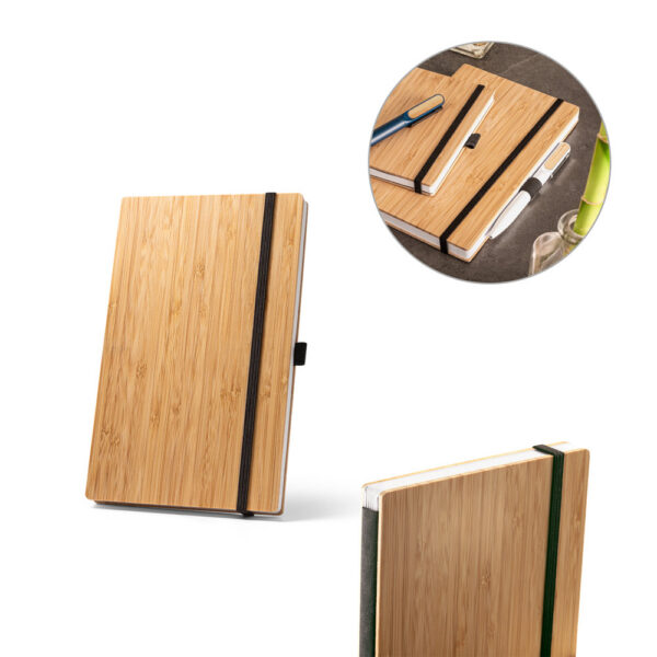 SPBrindes Corporativos - BUARQUE A5. Caderno A5 de capa e contracapa em placa de bambu e lombada em PET 100% reciclado