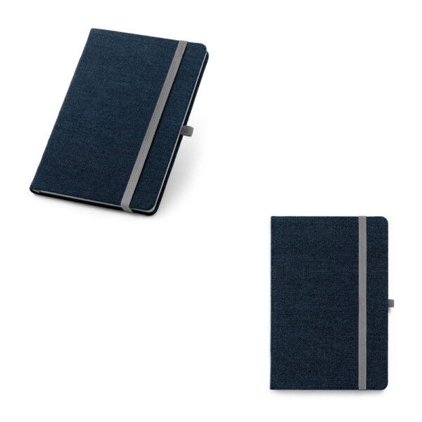 SPBrindes Corporativos - DENIM. Caderno A5 de capa dura em tecido tipo jeans com páginas pautadas