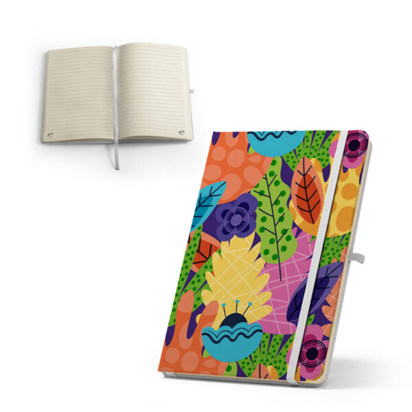 SPBrindes Corporativos - ANNE SUB. Caderno A5 de capa dura em poliéster 100% reciclado 300D ideal para personalização em subl