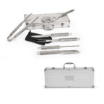 SPBrindes Corporativos - MACE. Kit churrasco em estojo de alumínio com luva de cozinha em poliéster e 6 utensílios em aço ino