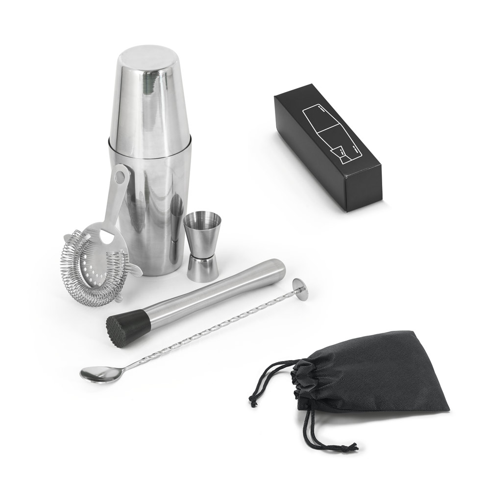SPBrindes Corporativos - BRAMBLE. Set de coquetel com 6 peças em aço inox