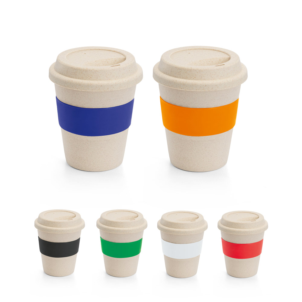 SPBrindes Corporativos - LATTE. Copo de viagem em fibra de bambu (60%) e PP (40%) com tampa (380 mL)