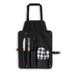 SPBrindes Corporativos - CHAMP. Kit churrasco com 3 utensílios em aço inox e madeira de Seringueira e luva