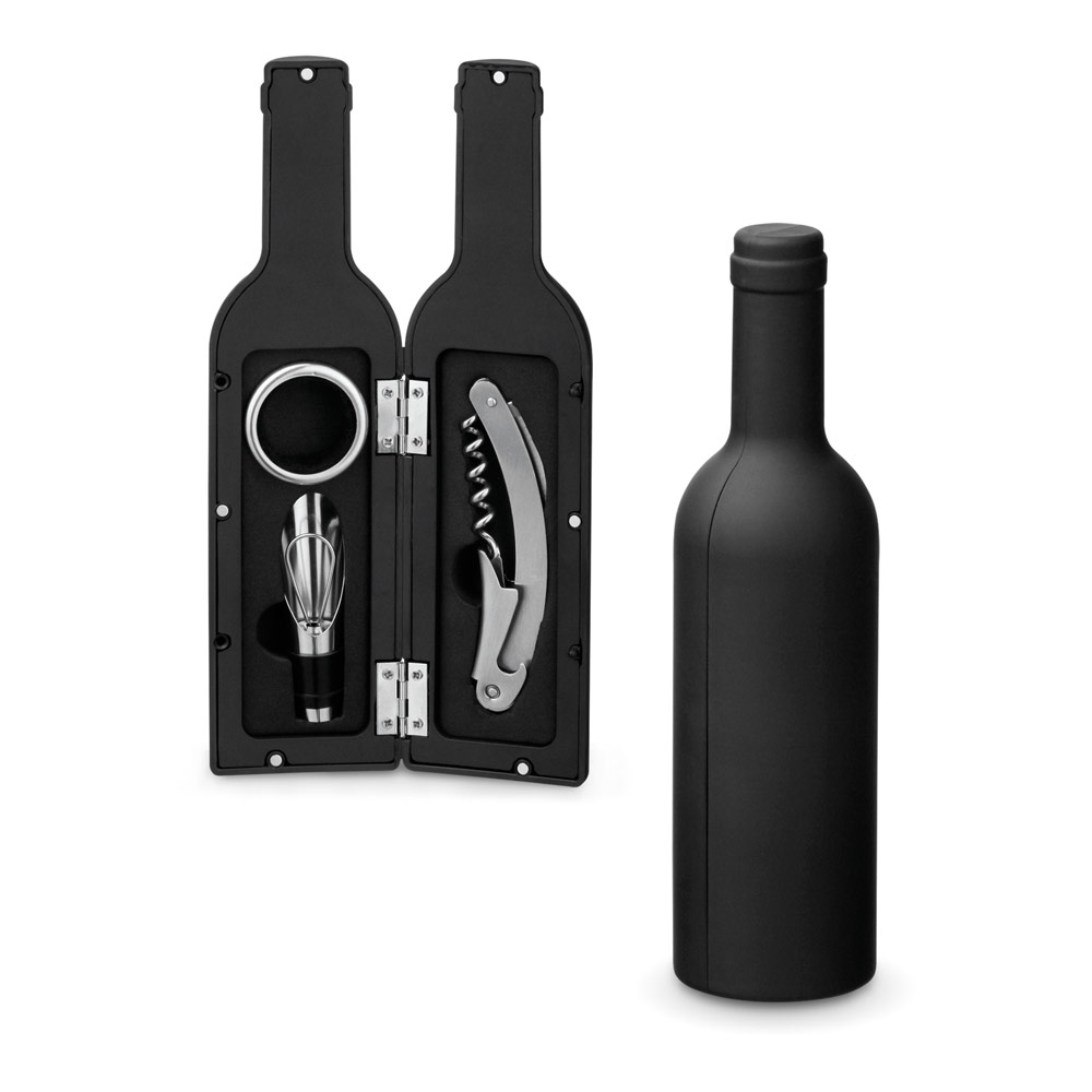 SPBrindes Corporativos - VINET. Conjunto para vinho com três componentes em metal