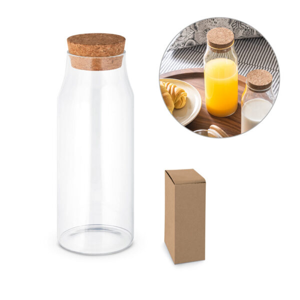 JASMIN 1000. Garrafa em vidro borosilicato com tampa em cortiça 1 SPBrindes Corporativos - JASMIN 1000. Garrafa em vidro borosilicato com tampa em cortiça 1 L