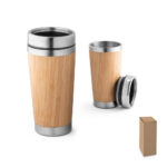 SPBrindes Corporativos - PIETRO. Copo de viagem térmico em aço inox e bambu