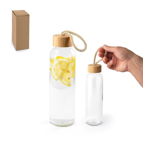 SOLER BAMBU. Squeeze para sublimação em vidro com tampa em bambu SPBrindes Corporativos - SOLER BAMBU. Squeeze para sublimação em vidro com tampa em bambu (500 mL)
