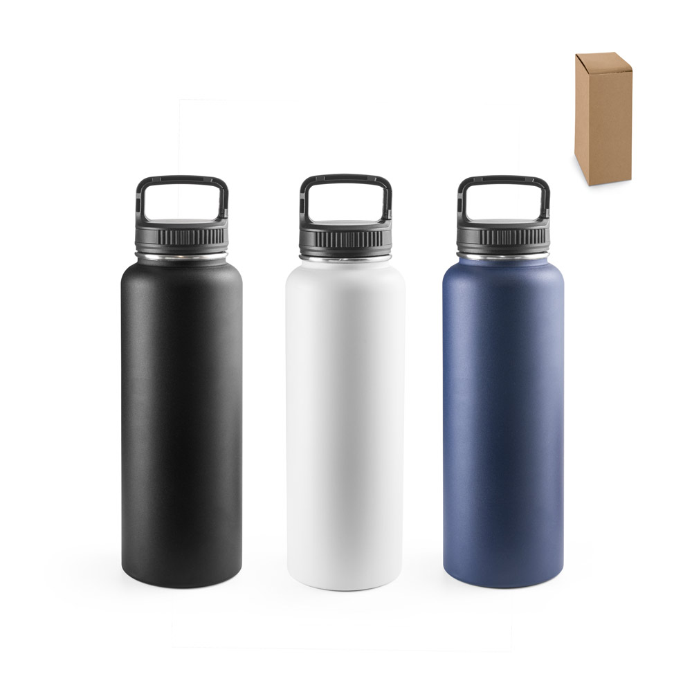 SPBrindes Corporativos - SINNER. Garrafa esportiva térmica em aço inox 90% reciclado com revestimento em pó (1200 mL)