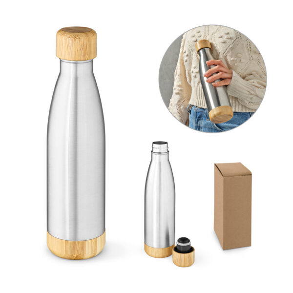 SPBrindes Corporativos - BROMELL 550. Garrafa térmica em aço inox 90% reciclado de parede dupla isolada a vácuo (550 mL)