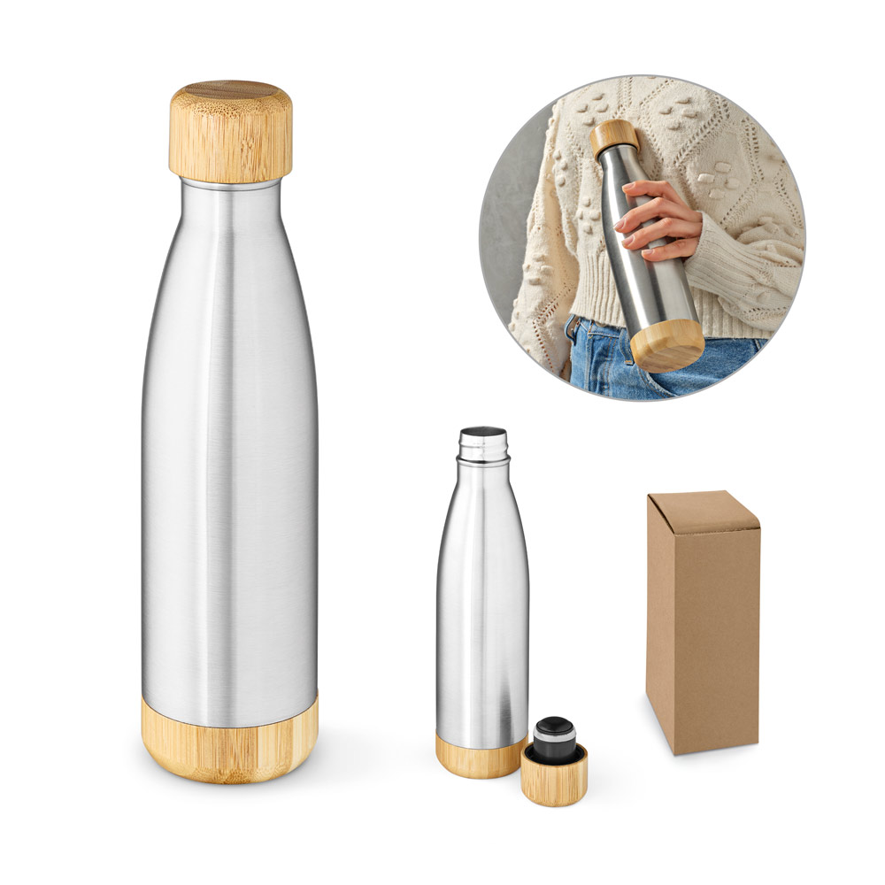 SPBrindes Corporativos - BROMELL 550. Garrafa térmica em aço inox 90% reciclado de parede dupla isolada a vácuo (550 mL)