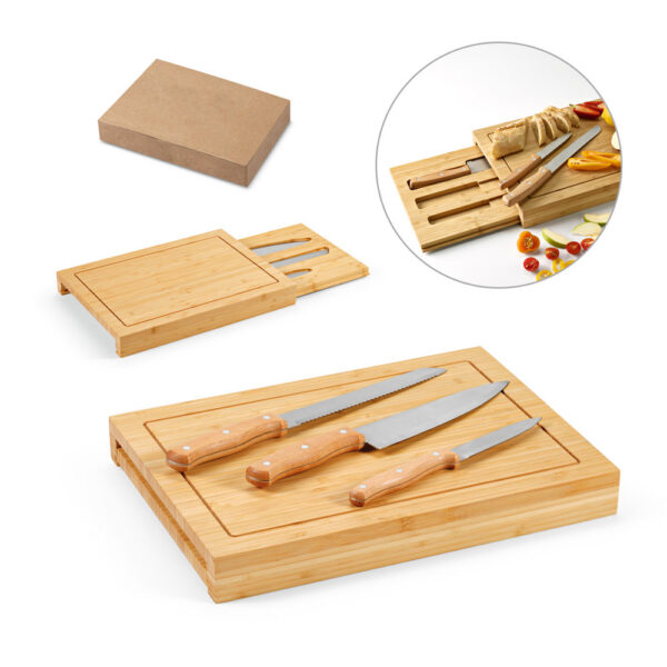 MUGWORT. Conjunto de tábuas em bambu com 3 facas inclusas | SPBri SPBrindes Corporativos - MUGWORT. Conjunto de tábuas em bambu com 3 facas inclusas