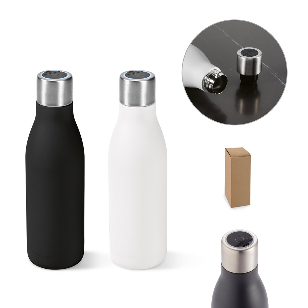 SPBrindes Corporativos - CHILWELL. Garrafa térmica em aço inox 90% reciclado de parede dupla com sistema de auto-sanitização