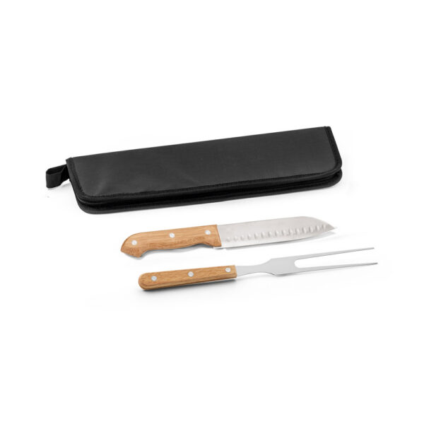 LOVAGE. Kit churrasco com estojo em 210D com 2 utensílios em aço SPBrindes Corporativos - LOVAGE. Kit churrasco com estojo em 210D com 2 utensílios em aço inox e cabos em madeira