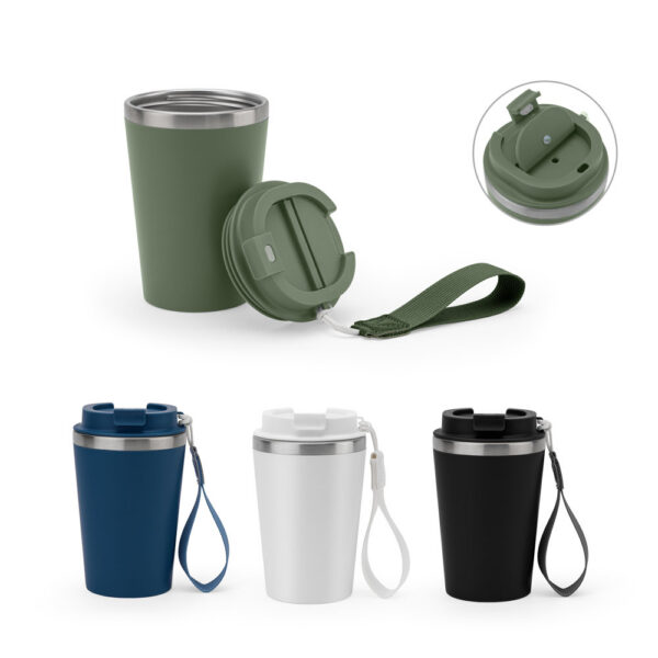 SPBrindes Corporativos - SPITZ. Copo de viagem térmico em aço inox 90% reciclado de parede dupla