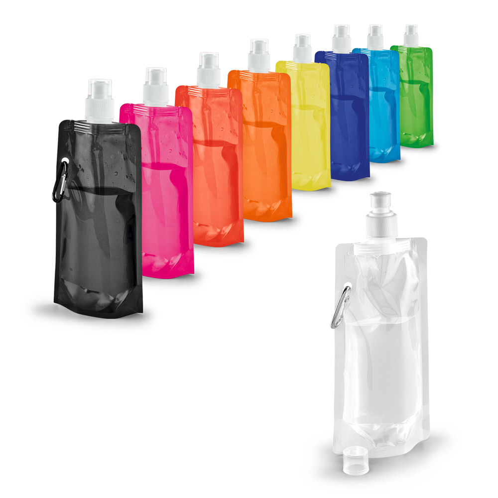 SPBrindes Corporativos - KWILL. Squeeze dobrável em PE com sistema "push-pull" e acabamento translúcido (460 mL)