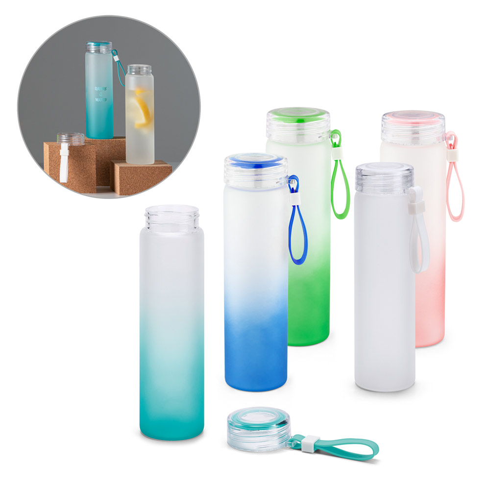 SPBrindes Corporativos - WILLIAMS. Squeeze em vidro borossilicato com alça (470 mL)