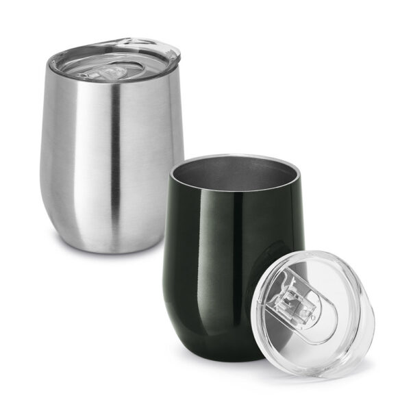 SPBrindes Corporativos - RONDE. Copo de viagem térmico em aço inox de parede dupla isolada a vácuo (400 mL)