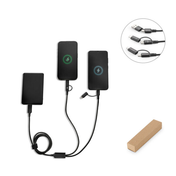 SPBrindes Corporativos - BERTOZZI. Cabo USB super-rápido 6 em 1 em alumínio 20% reciclado e PET 4% reciclado