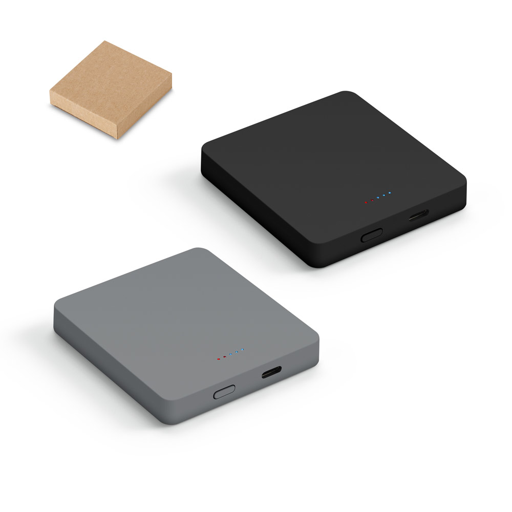 SPBrindes Corporativos - SMOOT 5. Bateria portátil com carregador por indução (wireless) em ABS 100% reciclado (5'000 mAh)