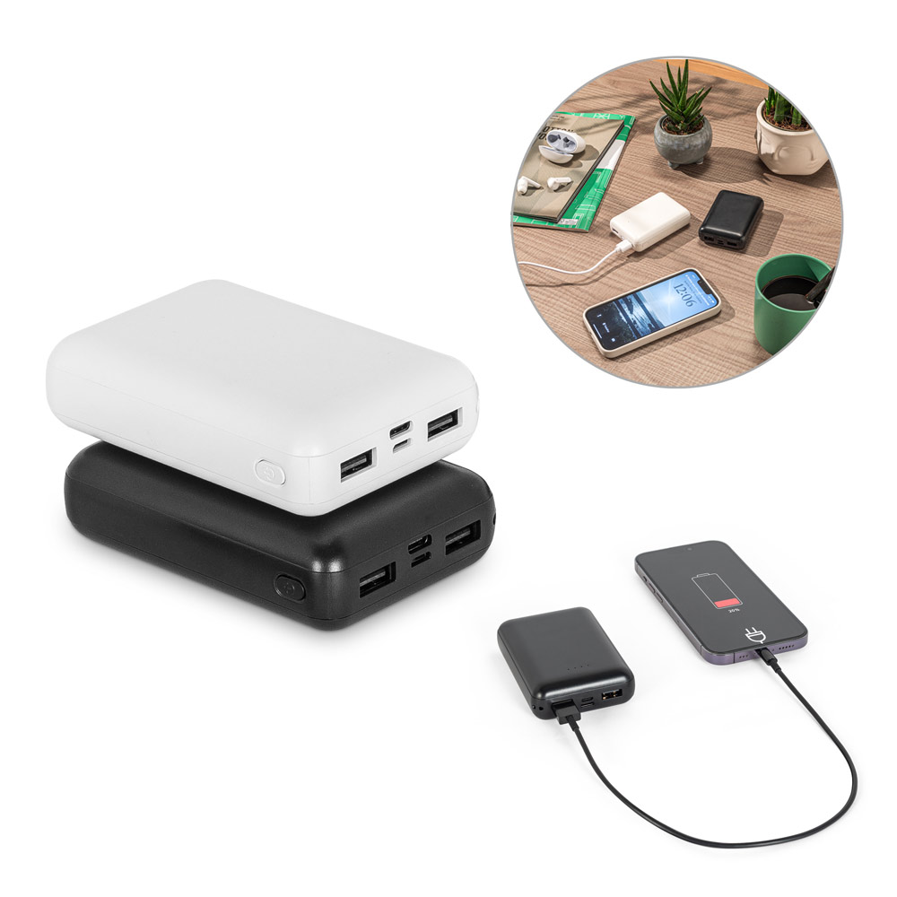 SPBrindes Corporativos - LEAKEY 10. Bateria portáti em ABS 100% reciclado (10'000 mAh)