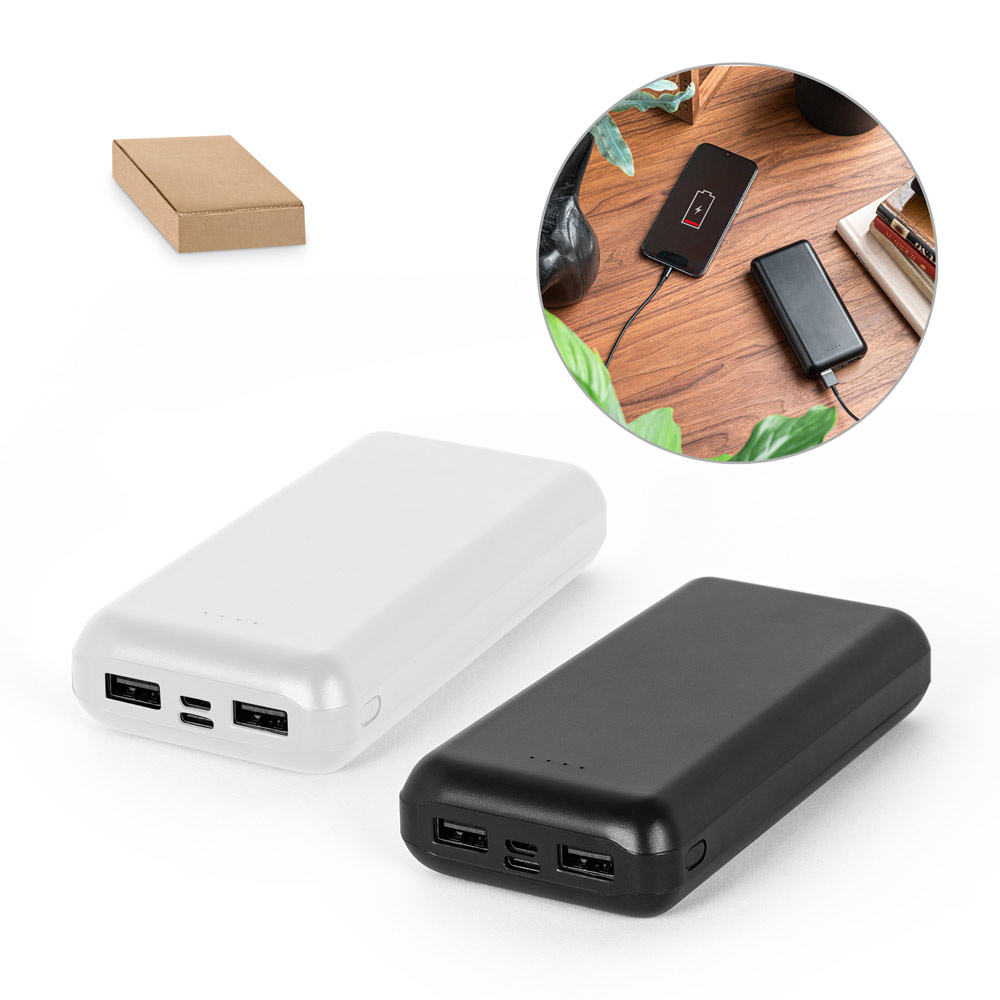 SPBrindes Corporativos - LEAKEY 20. Bateria portátil em ABS 100% reciclado (20'000 mAh)