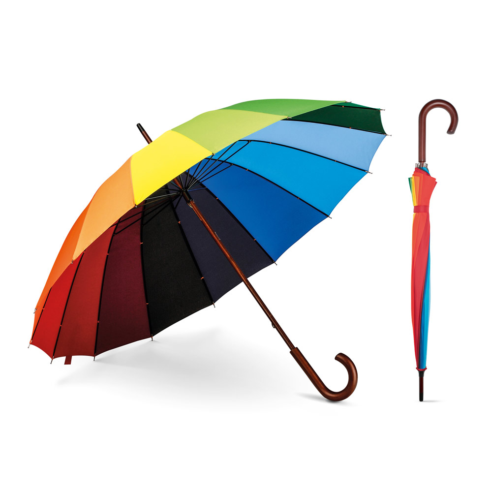 SPBrindes Corporativos - DUHA. Guarda-chuva arco-íris em poliéster pongee 190T