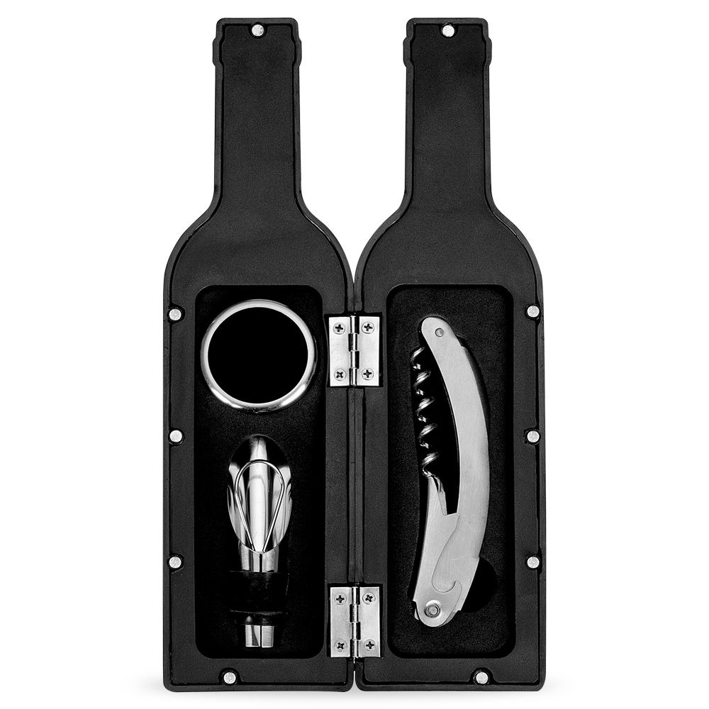 SPBrindes Corporativos - KIT VINHO PLÁSTICO RESISTENTE 3 PEÇAS FORMATO GARRAFA